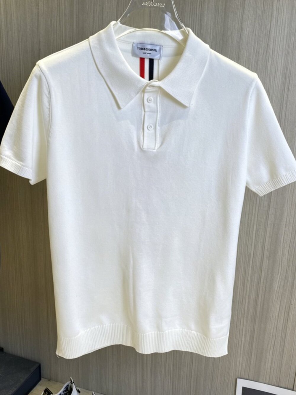 Thom Browne white color-blocked knit polo shirt